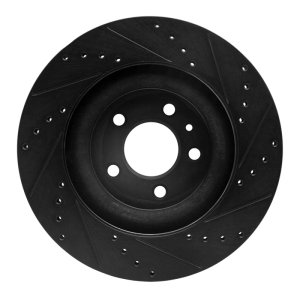 Ford Mustang Brake Rotor (1) - Front Left - R1 Concepts - Drilled & Slotted - Black - `11-`14